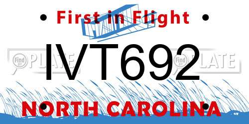 IVT692 North Carolina License Plate