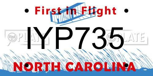 IYP735 North Carolina License Plate