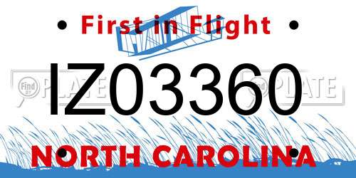 IZ03360 North Carolina License Plate