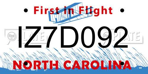 IZ7D092 North Carolina License Plate