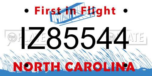 IZ85544 North Carolina License Plate
