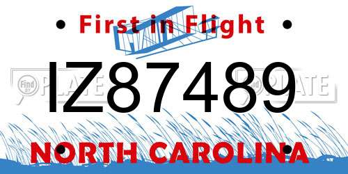 IZ87489 North Carolina License Plate