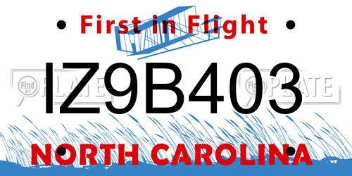IZ9B403 North Carolina License Plate