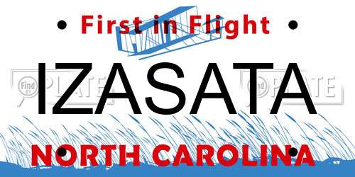 IZASATA North Carolina License Plate