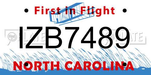 IZB7489 North Carolina License Plate