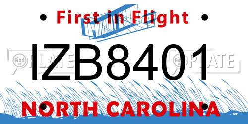 IZB8401 North Carolina License Plate