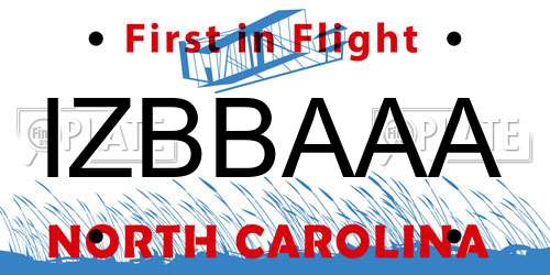 IZBBAAA North Carolina License Plate