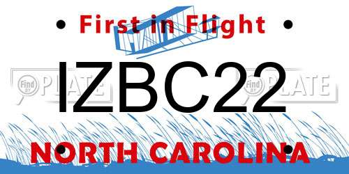 IZBC22 North Carolina License Plate