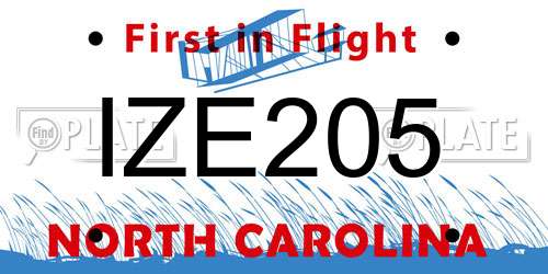 IZE205 North Carolina License Plate