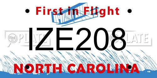 IZE208 North Carolina License Plate