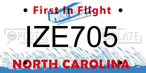 IZE705 North Carolina License Plate