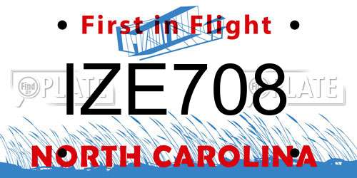 IZE708 North Carolina License Plate