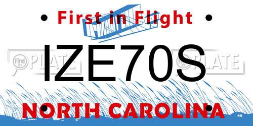 IZE70S North Carolina License Plate