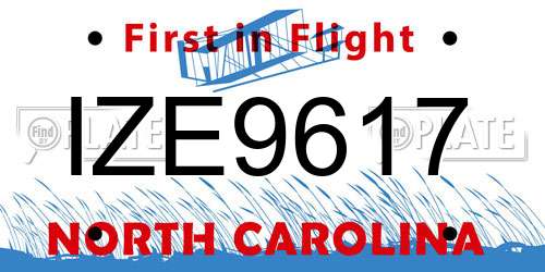 IZE9617 North Carolina License Plate