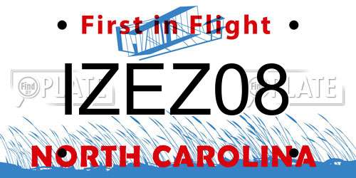 IZEZ08 North Carolina License Plate