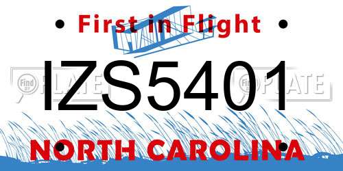 IZS5401 North Carolina License Plate