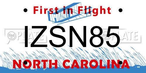 IZSN85 North Carolina License Plate