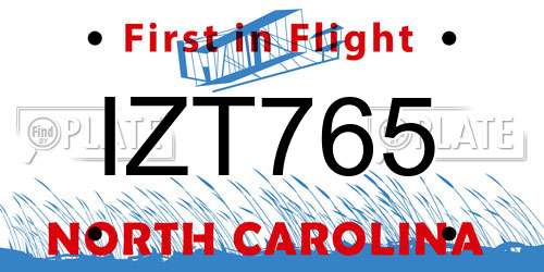 IZT765 North Carolina License Plate