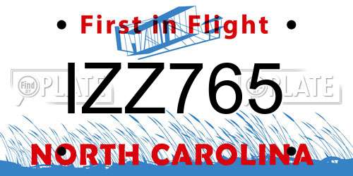 IZZ765 North Carolina License Plate