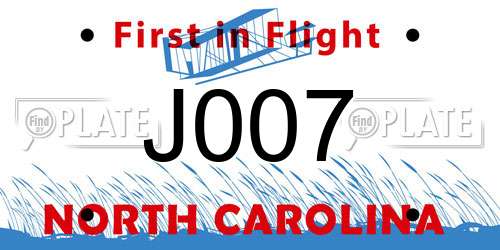 J007 North Carolina License Plate