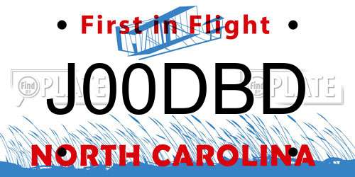 J00DBD North Carolina License Plate