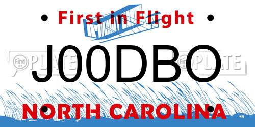 J00DBO North Carolina License Plate