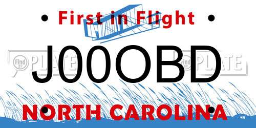 J00OBD North Carolina License Plate