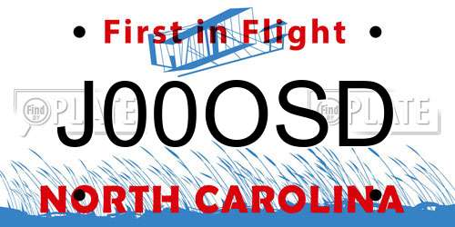 J00OSD North Carolina License Plate