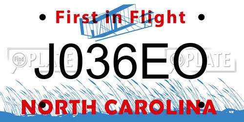 J036EO North Carolina License Plate