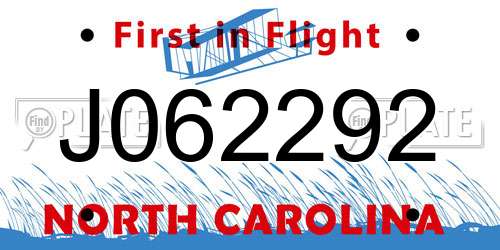 J062292 North Carolina License Plate