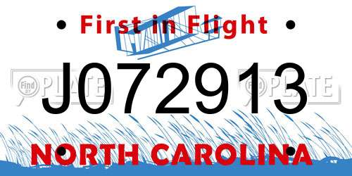 J072913 North Carolina License Plate