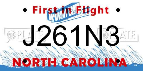 J261N3 North Carolina License Plate