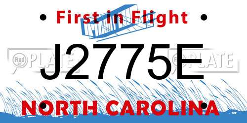 J2775E North Carolina License Plate