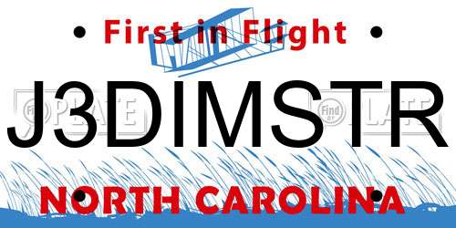 J3DIMSTR North Carolina License Plate