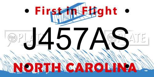 J457AS North Carolina License Plate