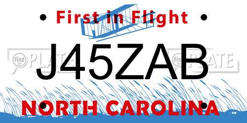 J45ZAB North Carolina License Plate