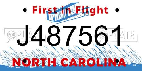J487561 North Carolina License Plate