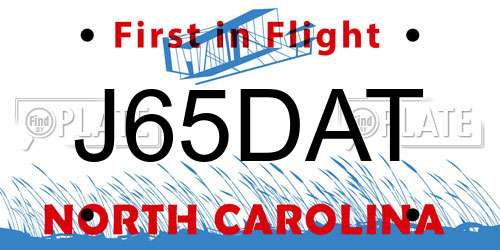 J65DAT North Carolina License Plate