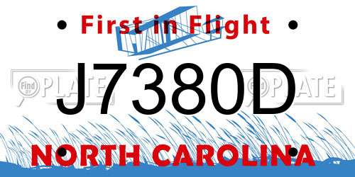 J7380D North Carolina License Plate