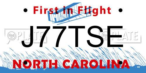 J77TSE North Carolina License Plate