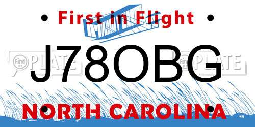 J78OBG North Carolina License Plate