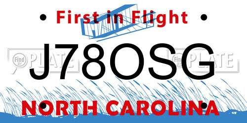 J78OSG North Carolina License Plate