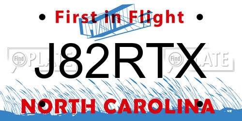 J82RTX North Carolina License Plate