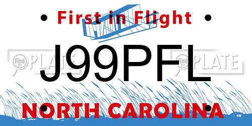 J99PFL North Carolina License Plate