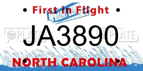 JA3890 North Carolina License Plate