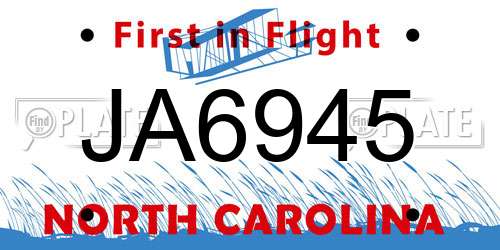 JA6945 North Carolina License Plate