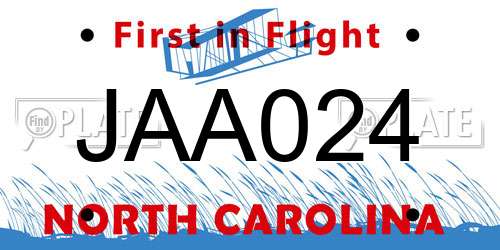 JAA024 North Carolina License Plate