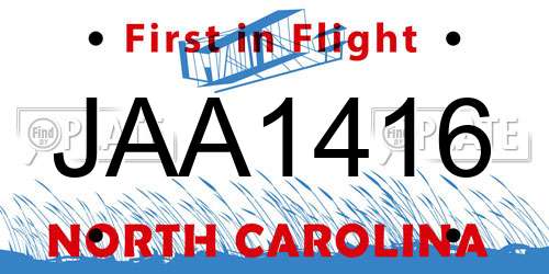 JAA1416 North Carolina License Plate