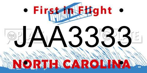 JAA3333 North Carolina License Plate