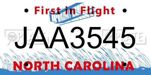 JAA3545 North Carolina License Plate